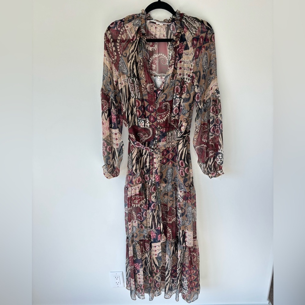 Veronica Beard Isra Multicolor Patchwork Print 100% Silk Maxi Dress Boho Western - Picture 4 of 16